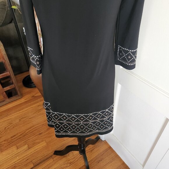White House Black Market Black Dress with Silver and Brass Decoration Sz S - Picture 9 of 11